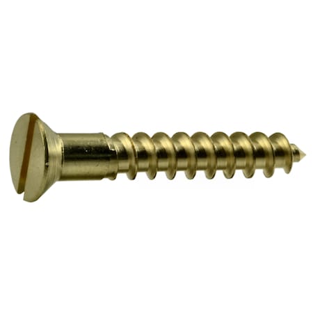Midwest Fastener Wood Screw, #10, 1-1/4 in, Plain Brass Flat Head Slotted Drive, 24 PK 61291